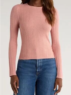 PAIGE Alis Pointelle Knit Crewneck Sweater in Blush Pink